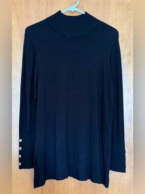 Anne Klein Black Long-Sleeve Mock Neck Top with Cuff Buttons M